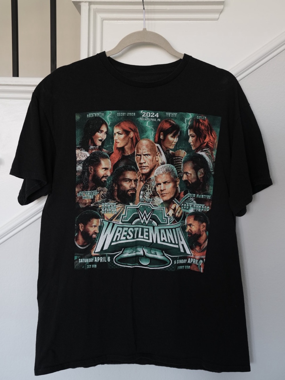 WWE WrestleMania XL 2024 Philadelphia Event T-Shirt Men’s Black Double-Sided